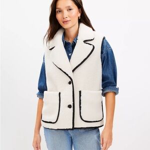 LOFT  Faux Leather Trim Sherpa Vest Sm